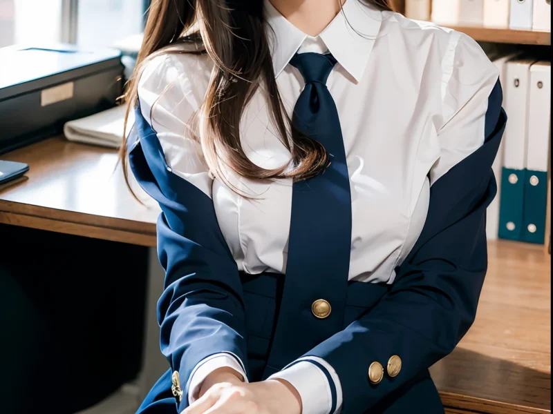Asian beautiful girl with glasses in school uniform and skirt