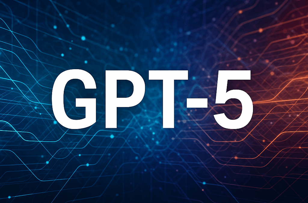 GPT-5 title over an abstract neural network background with blue and orange glowing lines