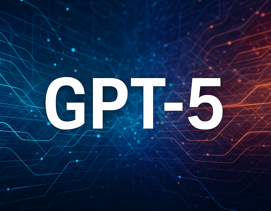 GPT-5 title over an abstract neural network background with blue and orange glowing lines