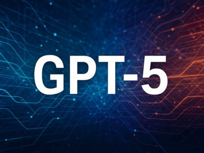 GPT-5 title over an abstract neural network background with blue and orange glowing lines