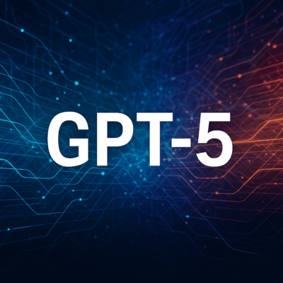 GPT-5 title over an abstract neural network background with blue and orange glowing lines