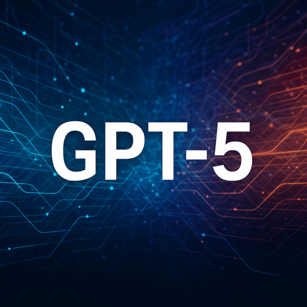 GPT-5 title over an abstract neural network background with blue and orange glowing lines